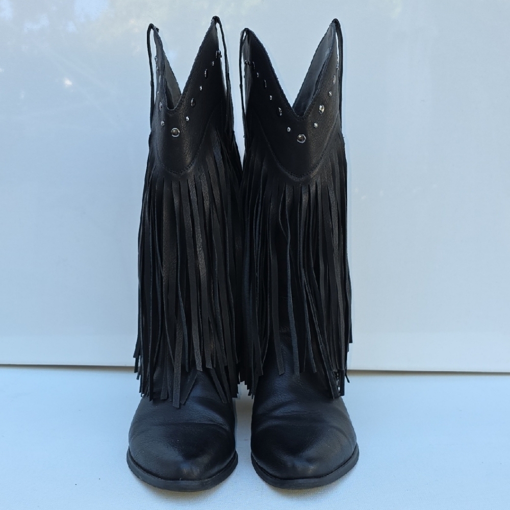 466. SheSole Black Fringe Studded Cowboy Boots - Size 39 (US 8-8.5) - Picture 3 of 7